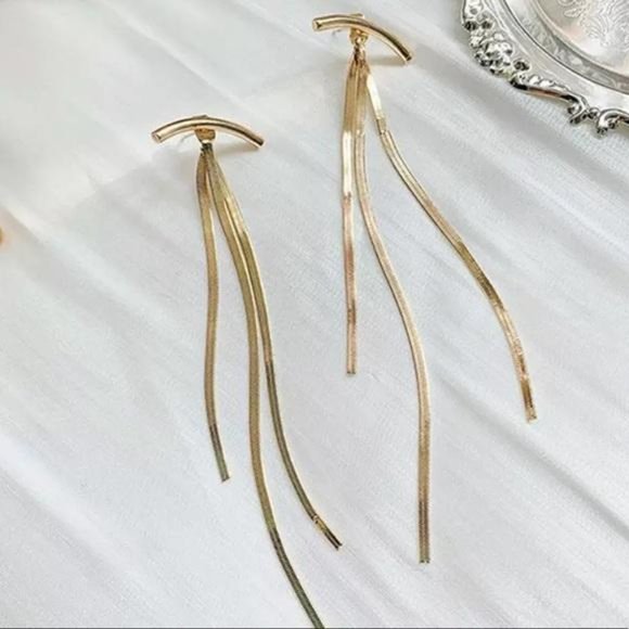 NEW 18K ROSE GOLD LONG TASSEL ARC EARRINGS - Picture 3 of 6